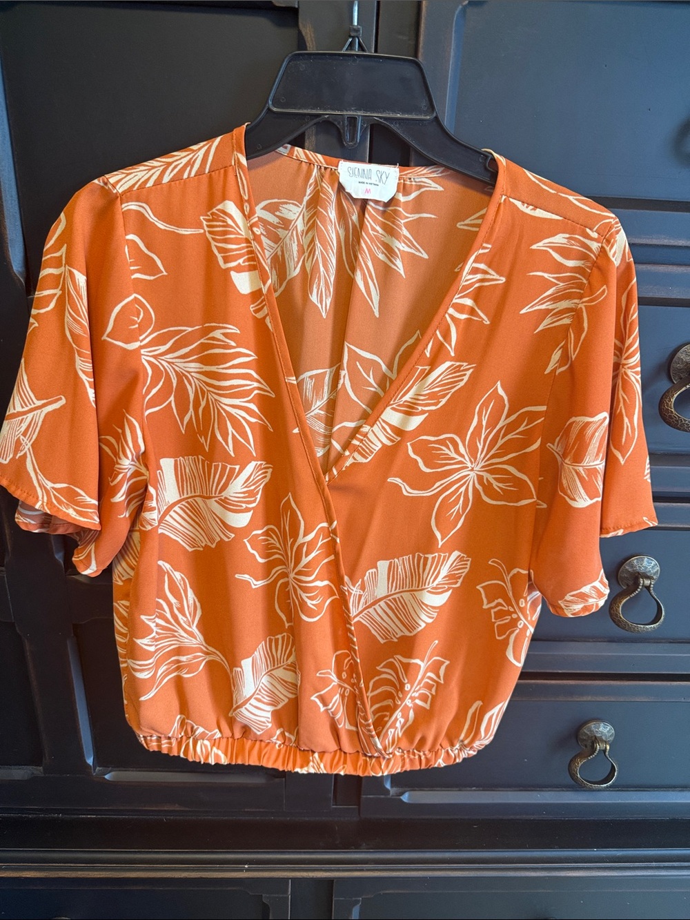 Sienna Sky Orange and White Floral Wrap Crop Top